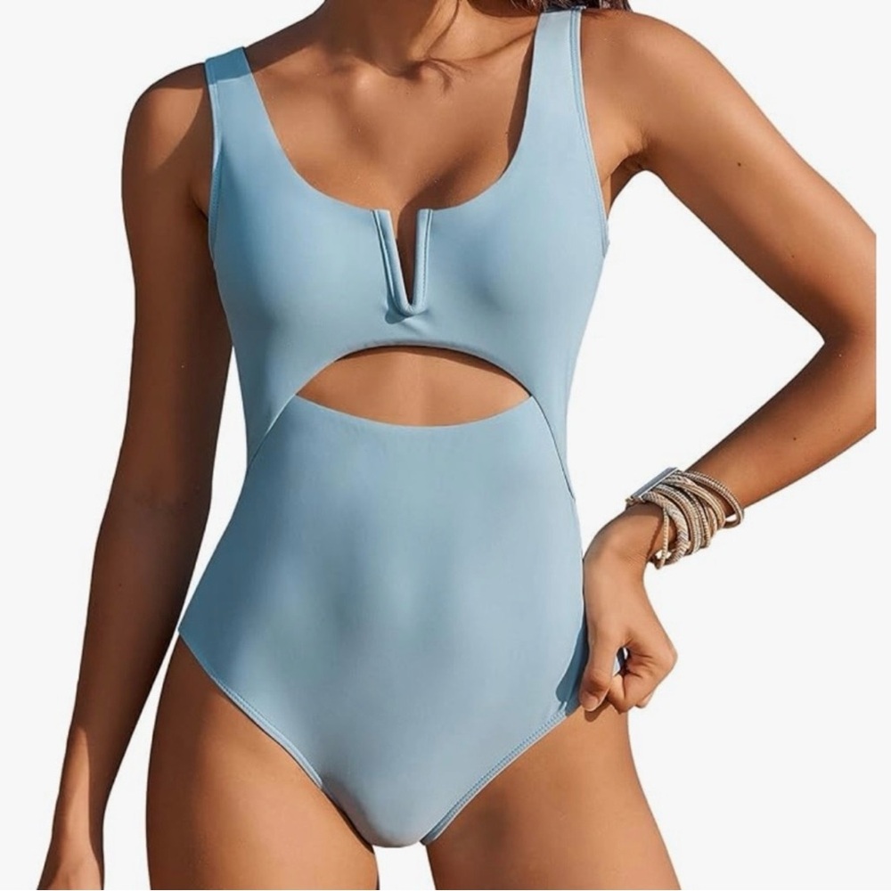 Light Blue Cutout One-Piece Swimsuit